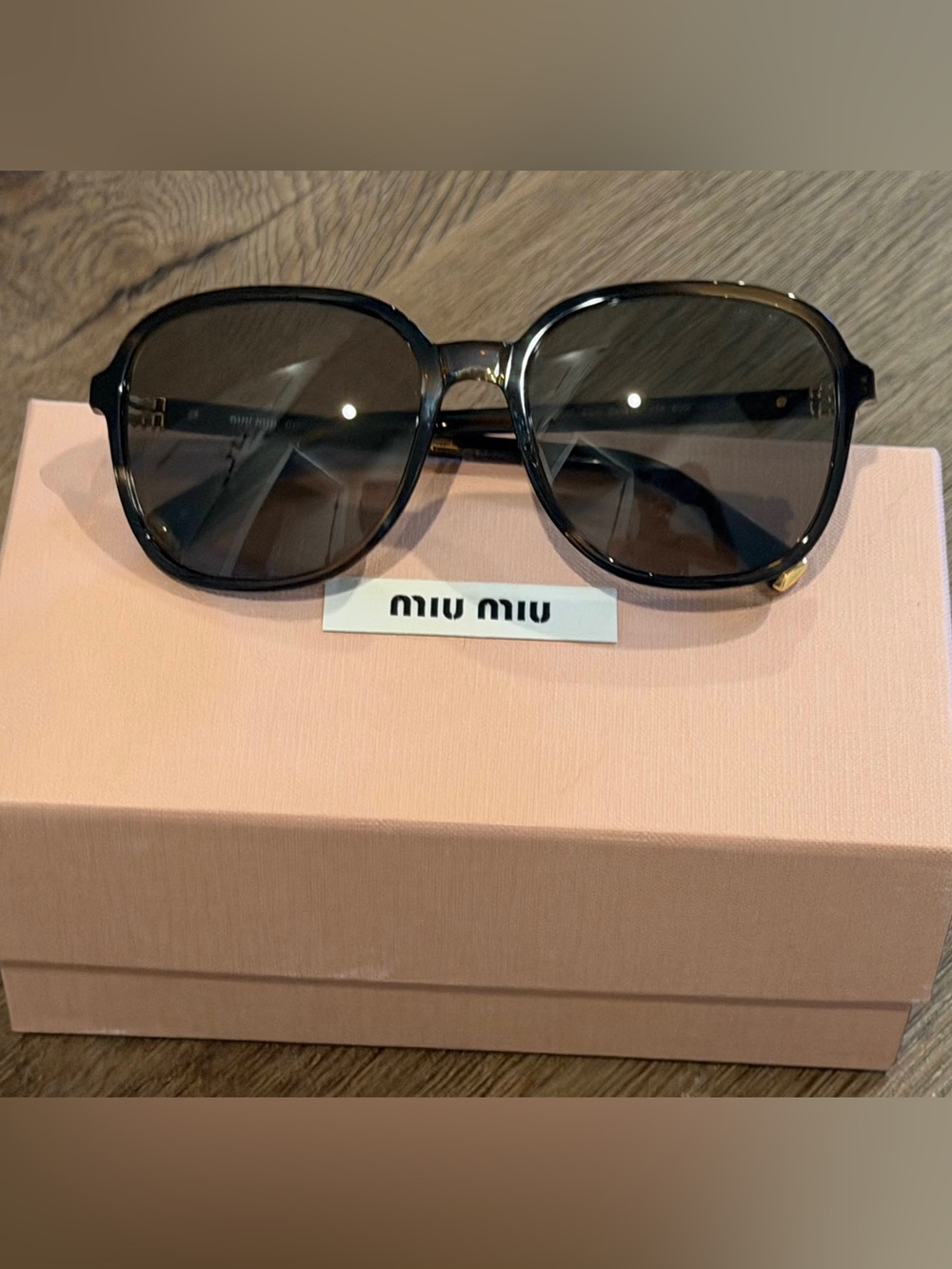 Miu Miu Black Tortoise Square-Frame Sunglasses with Gold Accents